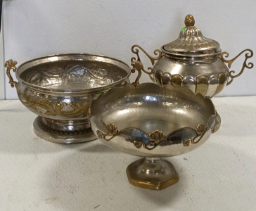 (3) Decorative Metal Bowls and Containers