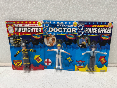 (3) Vintage My Career Bendy Bendables- Firefighter, Doctor, & Police Officer