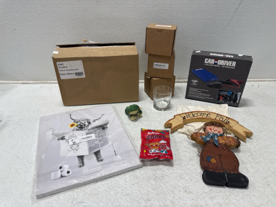 (1) Twin Toilet Paper Dispenser (1) Car & Driver LI-Ion Jump Starter & USB Power Bank & Assorted Home Items