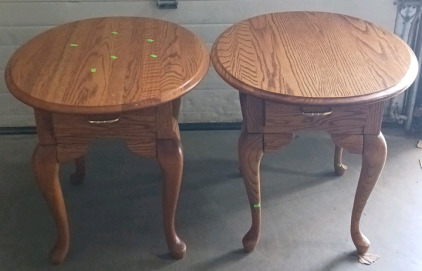(2) Real Wood Oak End Tables with Drawers