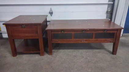 (1) 22"x 25"x 23" Wooden End Table & (1) Matching 46"x 26"x 19" Wooden Coffee Table