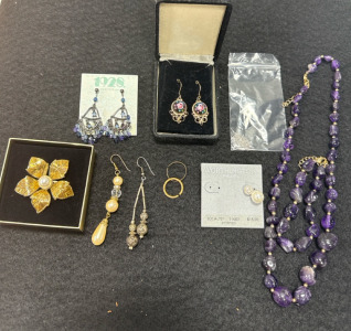 Assorted Costume Jewelry- Earrings, Pins, Bracelets, & Necklaces