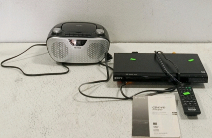 (1) Jensen Boombox and (1) Sony DVD Player
