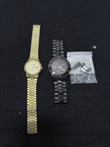 (2) Men's Watches- Gold & Black Quartz