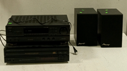 (1) Denon Stereo (1) Denon DVD Player and (2) Mirage Speakers