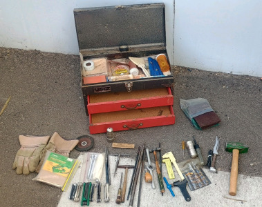(1) Homak Toolbox w/ Mixed Hand Tools & Supplies
