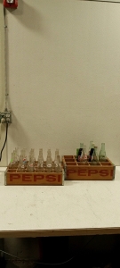 (2) Vintage Pepsi Crates of Empty Soda Bottles and 2 Sealed Coke Bottles
