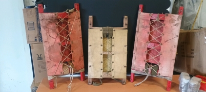 (3) Military Wood Frame Pack Boards - Red & Tan Canvas Backs