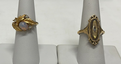 Vintage Gold Rings W/ Diamond & Opal Gemstones