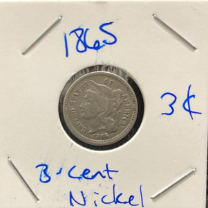1865 United States Three-Cent Nickel Coin, James B. Longacre Design