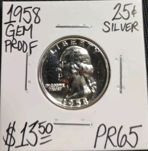 1958 PR65 Gem Proof Silver Washington Quarter