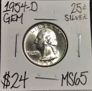 1954-D MS65 Gem Silver Washington Quarter