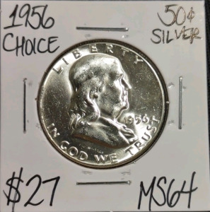 1956 MS64 Choice Silver Franklin Half Dollar
