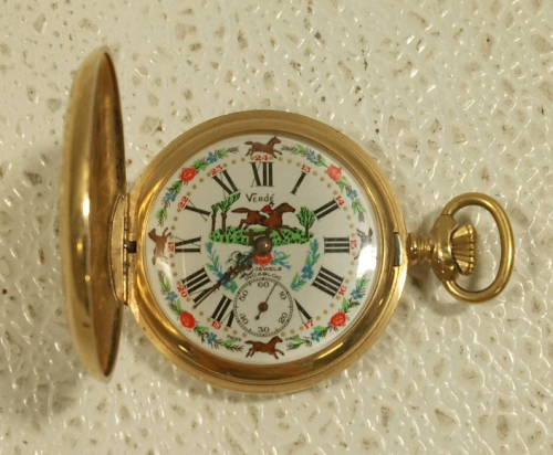 (1) 18k Gold Plated Horse Pocket Watch
