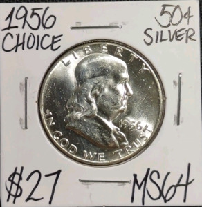 1956 MS64 Choice Silver Franklin Half Dollar