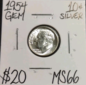 1954 MS66 Gem Silver Roosevelt Dime