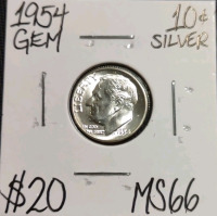 1954 MS66 Gem Silver Roosevelt Dime