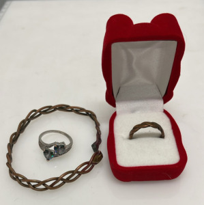 Jewelry Set with Copper Twist Bracelet, Ring & Heart-Shaped Gemstone Ring