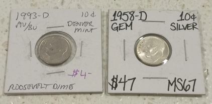 (1) 1993 D Roosevelt Dime and (1) 1958 D Roosevelt Dime