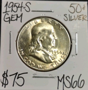 1954-S MS66 Gem Silver Franklin Half Dollar