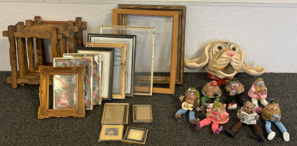 Vintage Decor Including Silly Potato Characters, Ceramic Dog Wall Decoration & Picture Frames