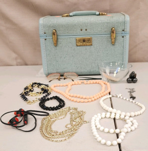 Vintage Samsonite Streamlite Train Case, Necklaces, Glasses, And More!