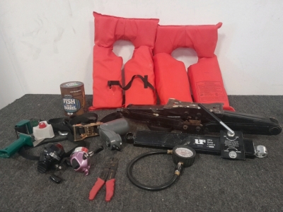 (2) Life Vests, Car Jack, Trailer Sway Control Bar & More
