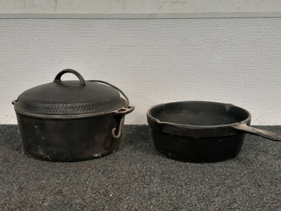 (2) Cast Iron Pots & (1) Cover