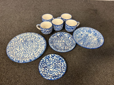 Royal Majestic Stoneware Country Time Blue 12 Dinner Plates, 12 Bowls, 12, Little Plates, 12 Tea Plates, And 11 Tea Cups