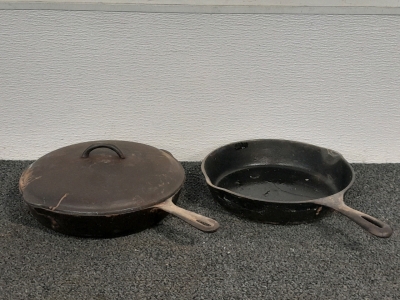 (2) Cast Iron Pans & (1) Cover