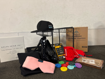 Luna Dimmable LED Table Lamp, WiFi Cap, Black Stiletto Heels Size 9, Red Bikini, XL Black Leggings, Pink Joythink Sleep Headphones Eyemask, Phone Cases, Math Fact Fidget Spinners, Outdoor Cushion, Money Box.