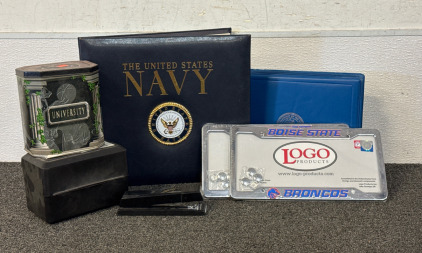 United States Navy Scrapbook, Stapler, Card Box, Boise State License Covers and More.