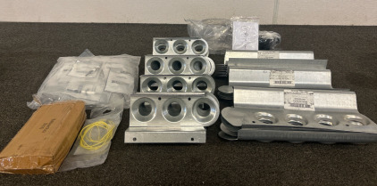 (18) Large Metal Flame Retainer Parts And (26) Smaller Metal Flame Retainer Parts With Flame Sensors, New Modern Light Fixture Parts