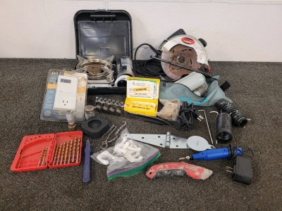 Drill Master Circular Saw, Gas One Mini Gas Stove, Purifier Hiker Microfilter, Rotary Detail Carver, And Other Odds And Ends