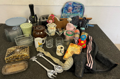Kitchen Items Including Cake Platter, Vintage Bean Pot, Glass Bowls, Glasses, Serveware & More
