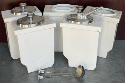 (5) Vintage Abingdon Nelson ceramic syrup dispensers