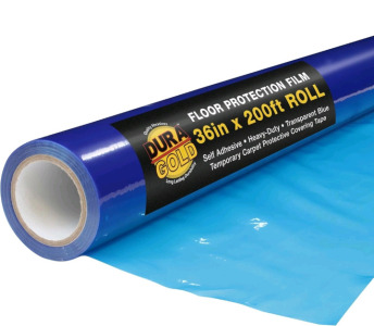 Dura-Gold Floor Protection Film, 36-inch x 200-foot Roll, Clear Plastic Floor Protector, Self-Adhesive Plastic Floor Protection from Foot Traffic, Paint Spills, Dust, Construction, Moving