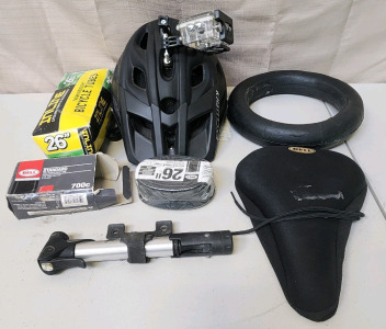 Exclusky Helmet With Go Pro Case, Bicycle Tubes, Tire Pump, Seat Cover, And More!