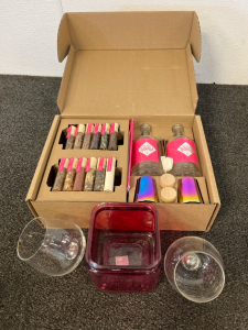 Tequila Infusing Kit, Aura Glass, And A Pink Glass Container