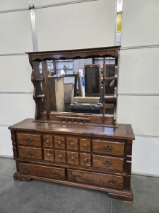 65" x 18" x 72" Vintage Solid Wood Dresser w/Vanity Mirror