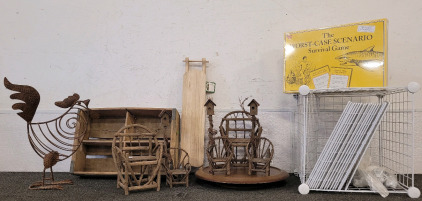 Home Decor, Including 24 Bottle Pepsi Cola Crate, Mini Wooden Chairs, Metal Chicken, Servival Board Game, 16" Lazy Susan And Organizing Wire Cubes
