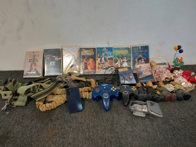 Video Cassettes, (2) SuperPad 64 Controllers, Dolls, Samsung Phone & More