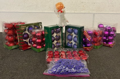Home Decor Christmas Holiday Shatterproof Ornaments In Purple And Red