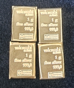 (4) Valcambi Suisse 1g .999 Fine Silver Bars
