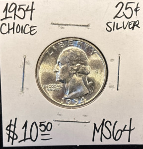 1954 MS64 Choice Silver Washington .25c