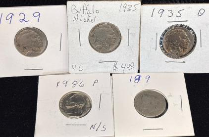 1929-1935 Buffalo Nickles Includes 1986 Liberty Nickle And 189 Liberty Head V Nickle