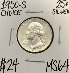 1950-S MS64 Choice Silver Washington .25c