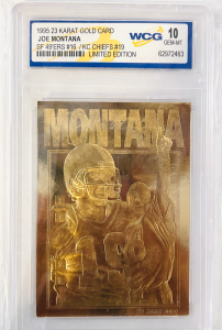 WCG 1995 23Kt Gold Joe Montana SF 49'ERs #16/ KC Chiefs #19 Limited Edition Graded Card- Gem-Mint 10
