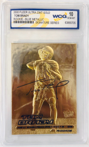WCG 2000 Fleer Ultra 23Kt Gold Tom Brady Rookie "Blue Metallic Signature Series" Graded Card- Gem-Mint 10