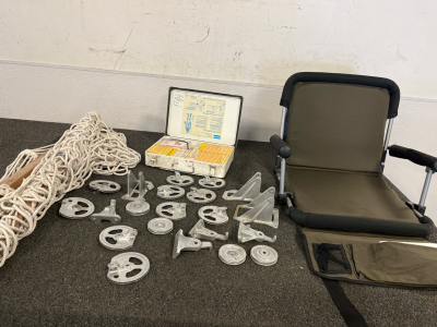 Stadium Chair, Hammock, Antique FirstAid Kit, Pulley Parts